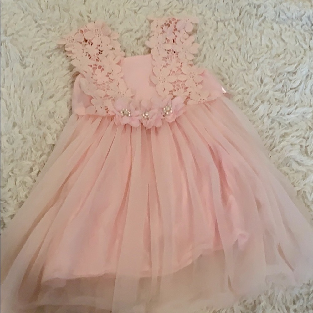 Pink lace tulle dress